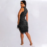 Partykleid mit Strass und transparentem Netzstoff